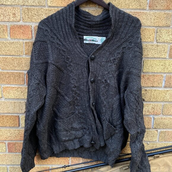 Aran Crafts Merino Wool Cable Knit Cardigan Sweater Gray XL MADE IN IRELAND - Picture 2 of 10